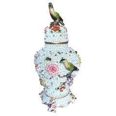 Potiche Porcelana Biscuit Passaros E Flores