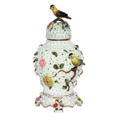 Potiche Porcelana Biscuit Fauna E Flora Alto Relevo - comprar online
