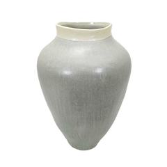 Vaso Decorativo Ceramica Cinza Boca Desniveis Fino Acabamento