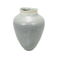 Vaso Decorativo Ceramica Cinza Menor Boca Desniveis Fino Acabamento