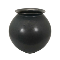 Vaso Ceramica Preto Abaulado Fino Design Boca Tradicional
