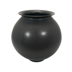 Vaso Ceramica Preto Abaulado Menor Fino Design Boca Tradicional