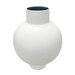 Vaso Decorativo Branco Ceramica Nobre Base e Boca Interior Preto
