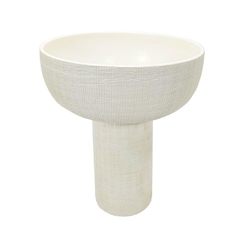 Vaso Decorativo Ceramica Texturizado Branco Design Basem em Cilindro