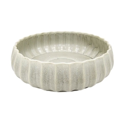 Vaso Decorativo Redondo Ceramica Cinza Relevos Laterais Fino Acabamento