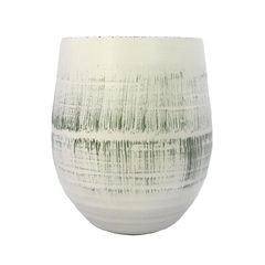 Vaso Decorativo Ceramica Branco Finos Detalhes Verde na internet