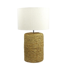 Abajur Cerâmica Estilo Rattan Bege C Cúpula Branca - comprar online