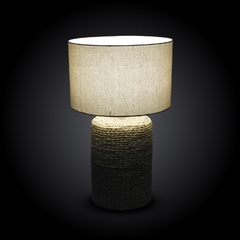 Abajur Cerâmica Estilo Rattan Bege C Cúpula Branca - comprar online