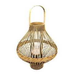 Lanterna Maior Decorativa Rattan c Alça Design Vertical Fino Acabamento