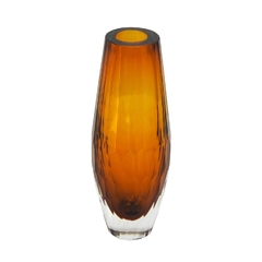Vaso Decorativo Âmbar Cristal Facetado 30x10cm