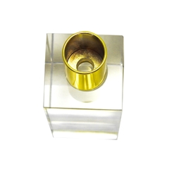 Castiçal Cristal 15cm C Borda Dourado - comprar online