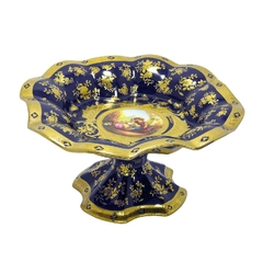 Centro De Mesa Limoges 36cm Azul C Filete A Ouro