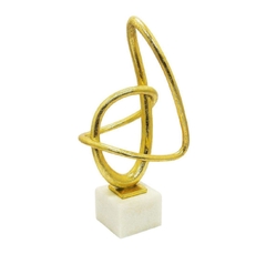 Enfeite Escultura Curvas Abstrata Fina Resina Dourada c Base Branca Alta Decoração