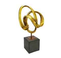 Enfeite Escultura Resina Dourada Design Abstrato Luxo