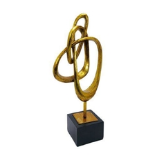 Enfeite Escultura Curvas Abstrata Resina Dourada Base Cinza