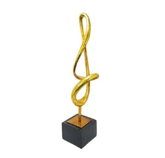 Enfeite Escultura Abstrata Curvas Sonoras Resina Dourada Base Cinza