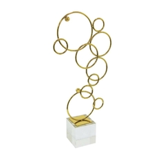 Escultura Decorativa Maior Circulos Metal Dourado c Base