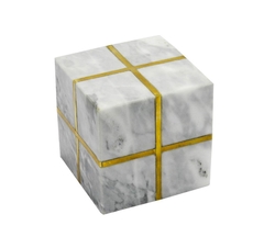 Enfeite Decorativo Cubo Marmorizado Maior Filetes Dourado - comprar online
