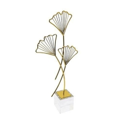 Enfeite Escultura Metal Dourado Folha Triplo Luxo