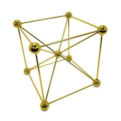 Escultura Decorativa Cubo Moleculas Dourado Impecavel
