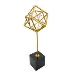 Escultura Decorativa Cubos Metal Medio Dourado Base Preta