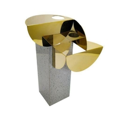 Escultura Metal Abstrato Decorativa Base Marmore