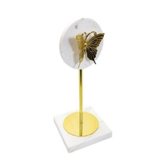 Escultura Decorativa Borboleta Menor no Suporte Marmore e Metal Luxo