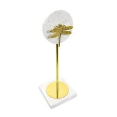 Escultura Decorativa Libelula Maior no Suporte Marmore e Metal Luxo