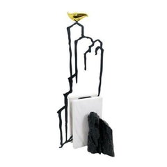 Escultura Decorativa Abstrato Menor Alta Decoração Marmore e Metal dourado