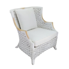 Poltrona Branco Madeira Rattan Estofado Rústico na internet
