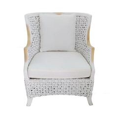 Poltrona Branco Madeira Rattan Estofado Rústico na internet