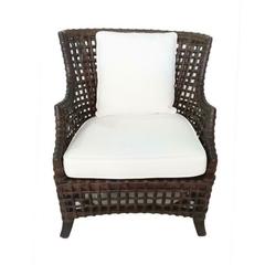 Poltrona Branco Madeira Rattan Estofado Rústico - LUXdécor