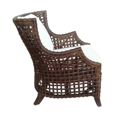 Poltrona Branco Madeira Rattan Estofado Rústico - loja online