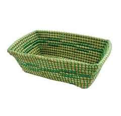 Cesto Retangular Fibra Natural Verde e Bege