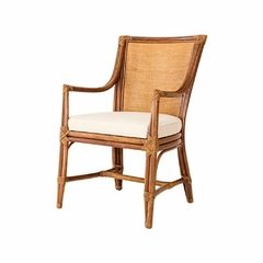 Cadeira Poltrona Madeira Maciça Encosto Rattan Assento Estofado Primeira Linha