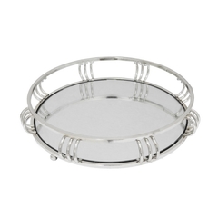 Bandeja Redonda Espelhado Laterais Metal Prata Moderno - comprar online