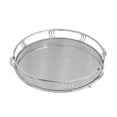 Bandeja Redonda Metal Prata Espelhado
