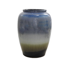 Vaso Grande Ceramica Pintura Escorrida Azul Branco Preto - LUXdécor