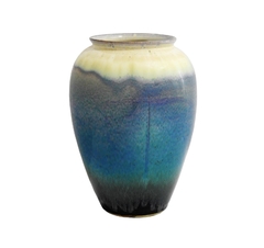 Vaso Medio Cerâmica Branco Azul E Preto Contemporaneo - LUXdécor