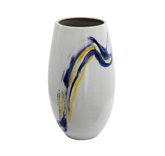 Vaso Grande Ceramica Branca Pintura Azul Amarelo Artistico na internet