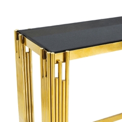 Aparador Metal Dourado Moderno Vidro Preto Alto Padrão - LUXdécor