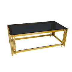 Mesa De Centro Metal Dourado Moderno Vidro Preto