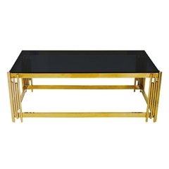 Mesa De Centro Metal Dourado Moderno Vidro Preto - loja online