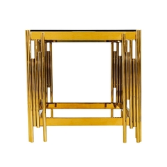 Mesa Auxiliar Metal Dourado Moderno Vidro Preto - comprar online