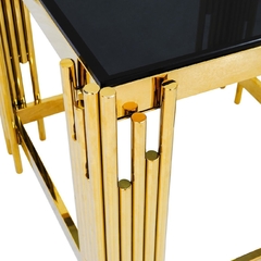 Mesa Auxiliar Metal Dourado Moderno Vidro Preto - LUXdécor