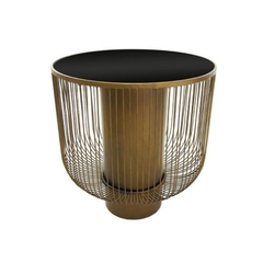 Mesa Lateral Dourado Metal E Vidro Contemporaneo Luxo
