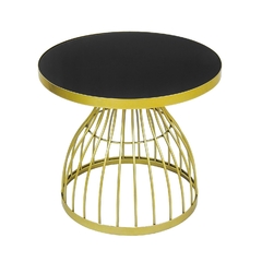 Mesa Auxiliar Metal Dourado C Tampo Vidro Preto