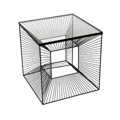 Mesa Lateral Em Cubo Metal Preto Aramado