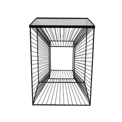 Mesa Lateral Aramado Preto Design Cubo Abstrato - LUXdécor
