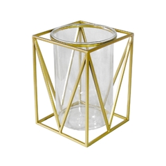 Castiçal Maior Estrutura Metal Dourado Design Quadrado
